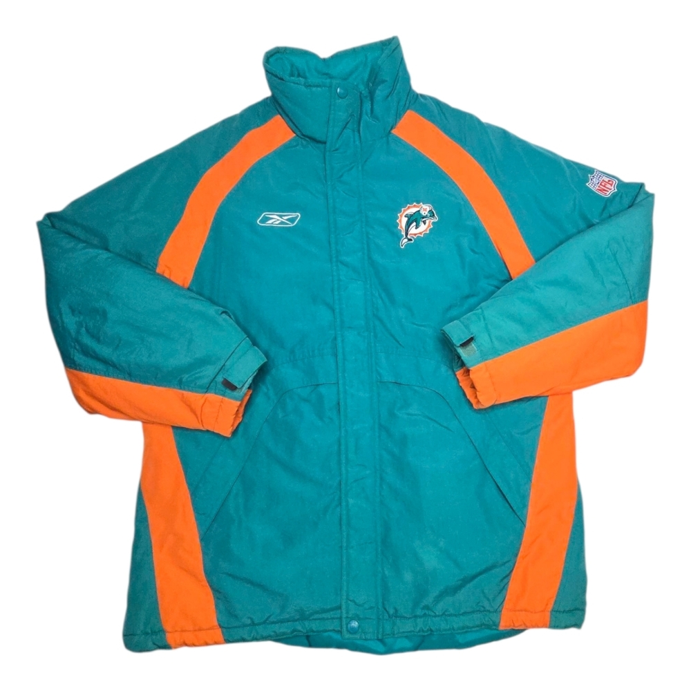 Vintage Miami Dolphins Full Zip Jacket On Field Size Med NFL Football Coat